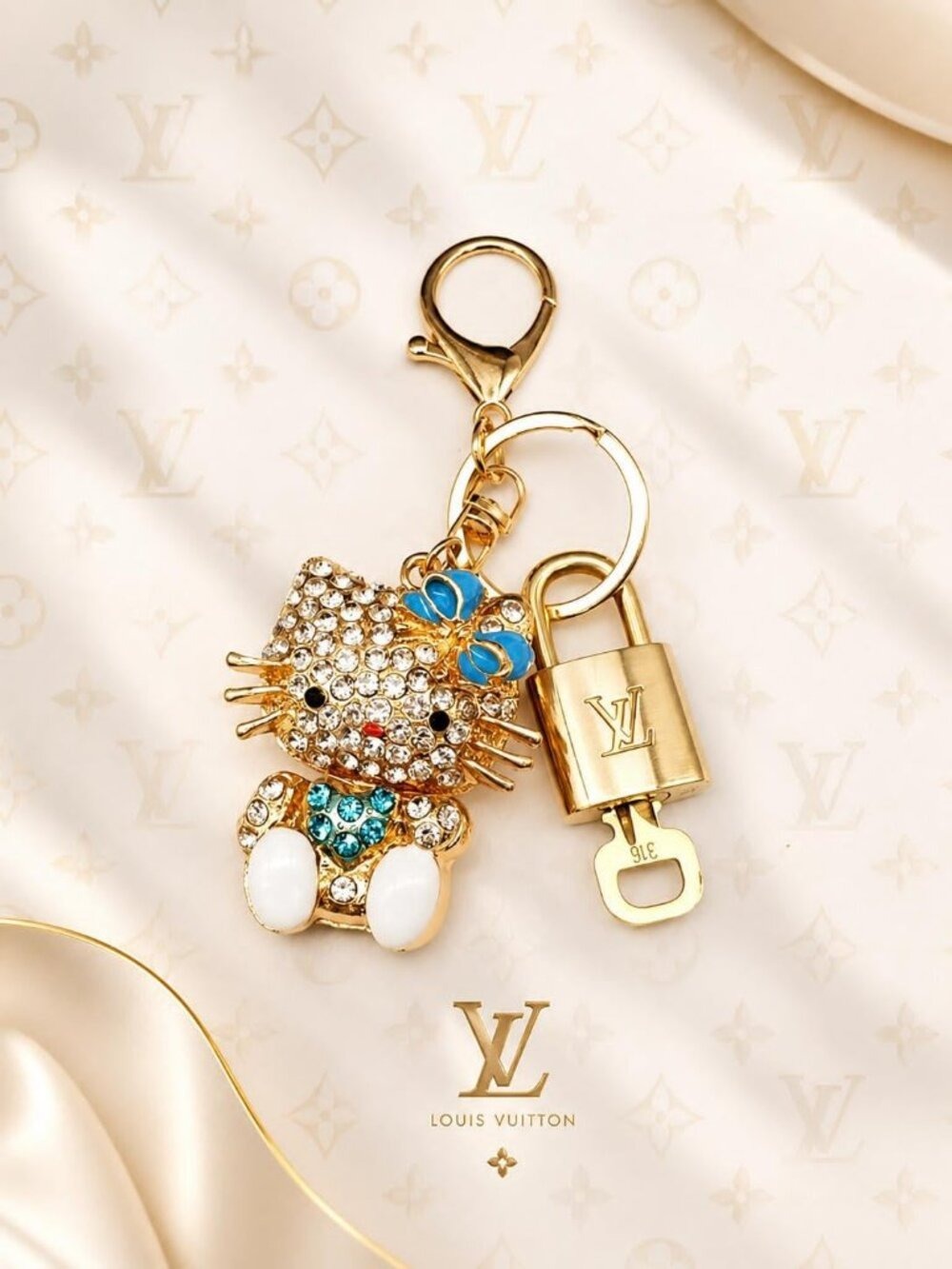 Authentic Louis Vuitton Gold Lock 🔒 Keychain Bag Unbranded Hello Kitty Charm LV